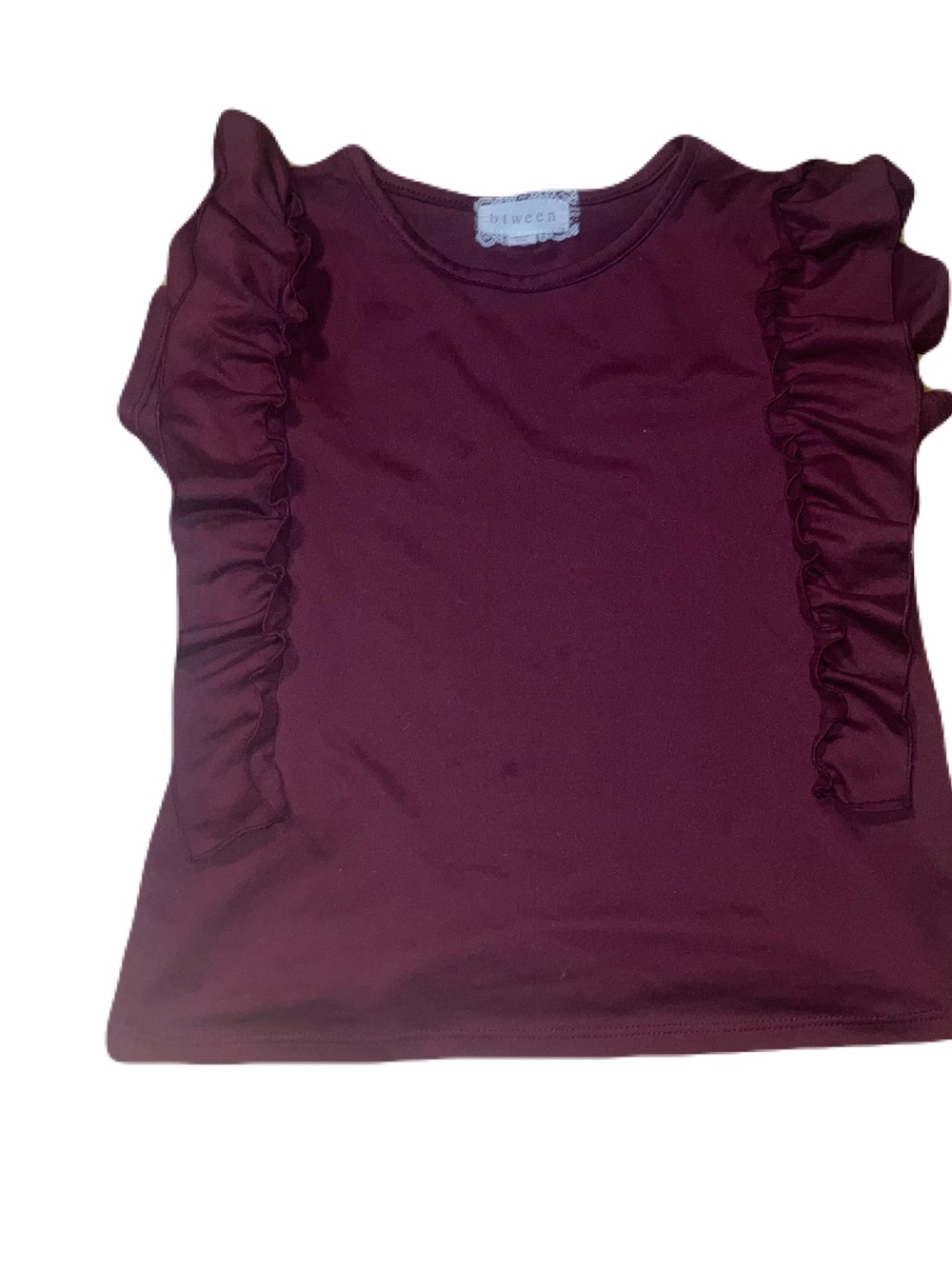 Between Burgundy Ruffle Short Sleeve Tee